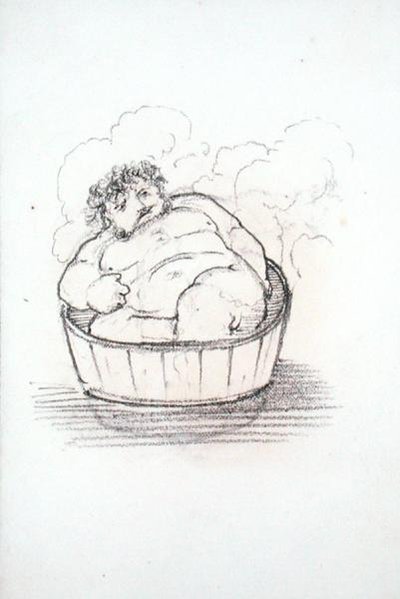 William Morris (1834-96) i ett badkar, från ett album med teckningar (penna på papper) av Edward Coley Burne Jones