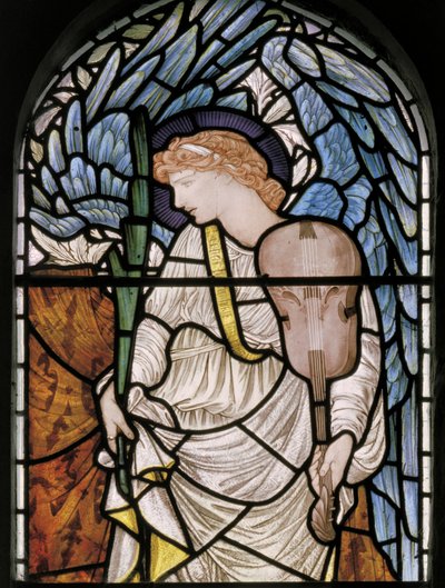 Ängel med palm och fiol, 1877 (målat glas) av Edward Burne Jones