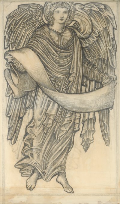 Ängel med rulla - figur nummer åtta, 1880 (krita på papper) av Edward Burne Jones
