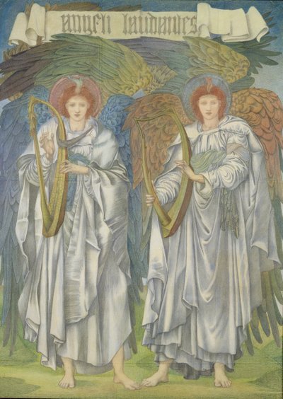 Angeli Laudantes, c.1887 (design för ett fönster i Salisbury Cathedral, även för gobelänger) (färgade kritor på papper) av Edward Burne Jones