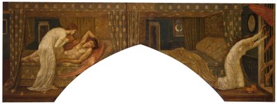 Cupid und Psyche - Palace Green Murals - Psyche hält die Lampe und blickt auf das Gesicht des schlafenden Cupids und Psyche verlassen, 1881 von Edward Burne Jones