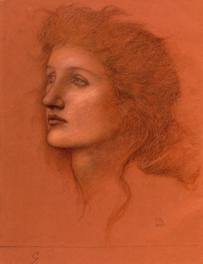 Kvinnligt huvud, 1890 (pastell på papper) av Edward Burne Jones