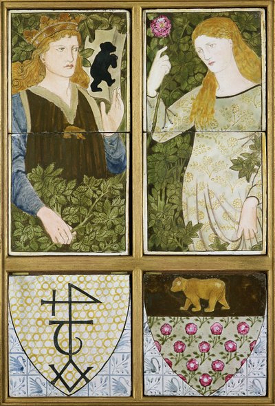 King Arthur and Queen Guinevere, Six Tile Panel tillverkad av Morris, Marshall, Faulkner & Co. (keramik) av Edward Burne Jones