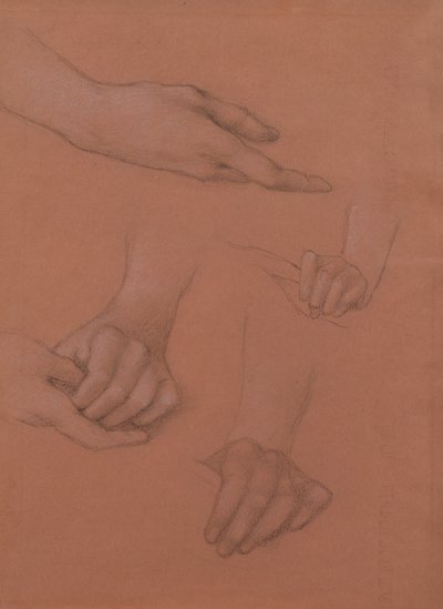 Studies of Hands for the Portrait of Mary Gaskell (svartvit krita på papper) av Edward Burne Jones