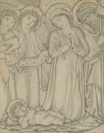 Den heliga familjen, ca 1874 (krita på papper) av Edward Burne Jones