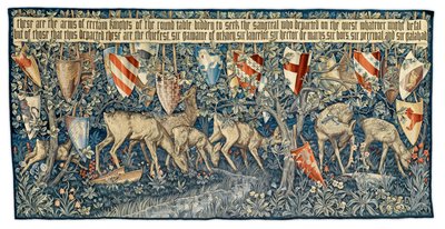 Verdure med rådjur och sköldar, gobeläng designad av konstnären och vävd av Morris and Co., 1909 av Edward Burne Jones