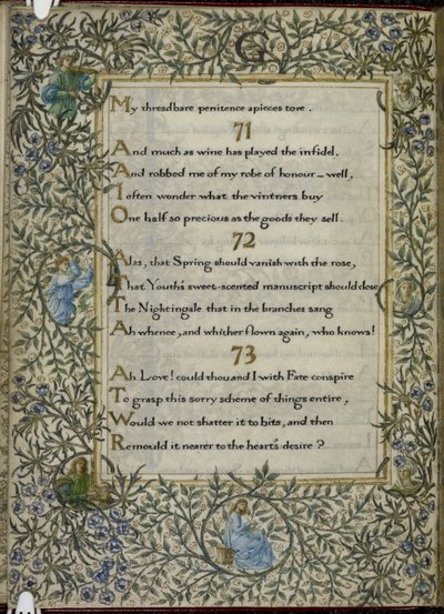 (Hel folio) Rubaiyat av Omar Khayyam, verserna 71 - 73. C av Edward Coley and Morris William Burne Jones