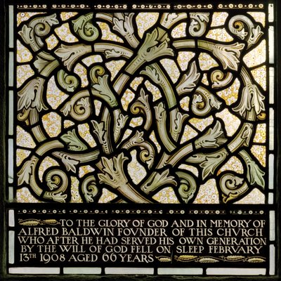Wilden, All Saints, Morris & Co., Edward Burne-Jones, John Henry Dearle (1859-1932), Dedikation till Alfred Baldwin från The Joshua window, 1902-1914, Louisa, The Baldwins, premiärminister, metodist, Wo av Edward Coley and Dearle Burne Jones