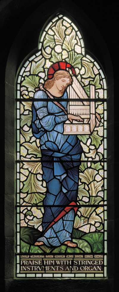 Wilden, All Saints, Morris & Co., Edward Burne-Jones, John Henry Dearle (1859-1932), St Cecilia, 1902-1914, Louisa, Alfred, The Baldwins, premiärminister, metodist, Worcestershire, Arts & Crafts, Rudy av Edward Coley and Dearle Burne Jones