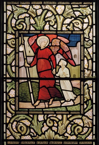 Wilden, All Saints, Morris & Co., Edward Burne-Jones, John Henry Dearle (1859-1932), The Child with Guardian Angel, 1902-1914, Louisa, Alfred, The Baldwins, Premiärminister, Methodist, Worcestershire, av Edward Coley and Dearle Burne Jones