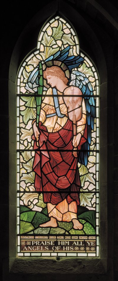 Wilden, All Saints, Morris & Co., Edward Burne-Jones, John Henry Dearle (1859-1932), Tyhe Minstrel Angel, 1902-1914, Louisa, Alfred, The Baldwins, premiärminister, metodist, Worcestershire, Arts & Crafts av Edward Coley and Dearle Burne Jones