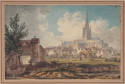 Norwich Cathedral från sydost (blyerts, bläck och akvarell på papper) av Edward Dayes