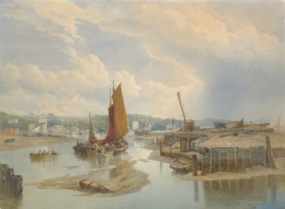 En stad på en mynning vid lågvatten, 1868. av Edward Duncan