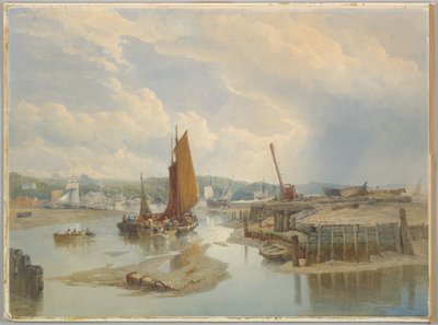 En stad vid ett flodmynning vid lågvatten av Edward Duncan