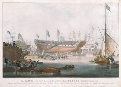 Lansering av Edinburgh vid Blackwall, 9 november 1825, målad av Huggins av Edward Duncan