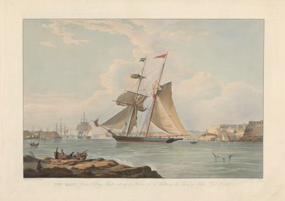 Mary, Joshua Collings, kapten, på väg in i hamnen i La Valletta på ön Malta, 5 dec. 1835 av Edward Duncan