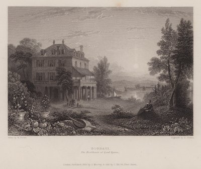 Villa Diodati, Lord Byrons residens (gravyr) av Edward Francis (after) Finden