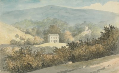 Kuperat landskap med hus av Edward Francis Burney