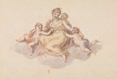 Mor och barn sitter på molnet av Edward Francis Burney