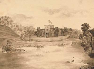 Flodlandskap med slott av Edward Francis Burney