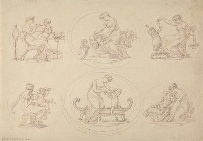 Sex studier av mor och dotter som spelar av Edward Francis Burney