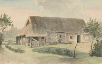 Ladugård med halmtak av Edward Francis Burney