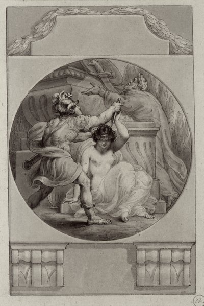 Krigare som offrar en ung kvinna (teckning) av Edward Francis Burney