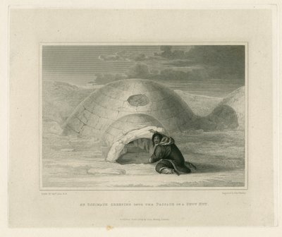 En eskimaux som kryper in i passagen av en snöhydda av Edward Francis Finden