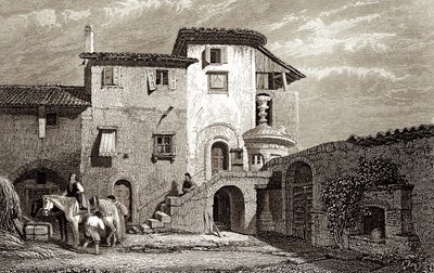 Lord Byrons bostad 1811 (gravyr) av Edward Francis Finden