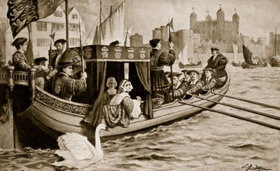 Catherine Howard förs upp i tornet, illustration från "Hutchinson