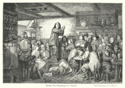 George Fox Preaching in a Tavern (gravyr) av Edward Henry (after) Wehnert