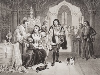 Edvard IV:s söner skiljs från sin mor av Richard Duke of Gloucester, 16 juni 1483, från "Illustrations of English and Scottish History" Volume I av Edward Henry Wehnert