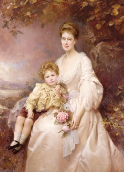 Porträtt av Laura Gwendolen Gascoigne och hennes son Alvary av Edward Hughes