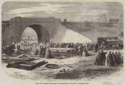 Juryn tittar på scenen för järnvägsolyckan i Kentish Town av Edward Hull
