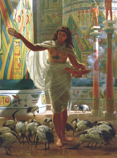 Mata den heliga Ibis i Halls of Karnac (olja på duk) av Edward John Poynter