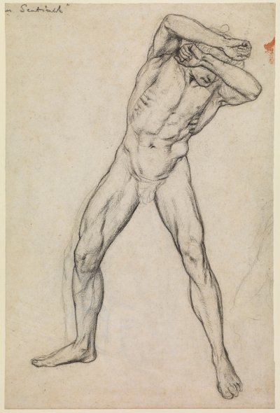 Studie av en manlig naken för "Faithful to Death", recto, c.1865 av Edward John Poynter