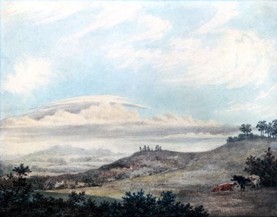 Landsbygdslandskap med senare molnstudier av Luke Howard (1772-1864) c.1808-11 (wc på papper) av Edward Kennion