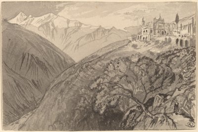 En stad på en bergstopp i Lampedusa, 18841885. av Edward Lear