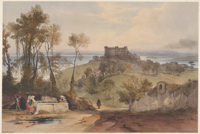 Bracciano utsikt över Rom och dess omgivningar, skylt 2, 1841. av Edward Lear