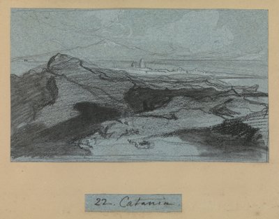 Catania, från Views of Sicily (krita och gouache på blått papper) av Edward Lear