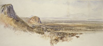 Avlägsen utsikt över Borghetto och Partenico, Sicilien, 1847 (penna och brunt bläck med akvarell och grafit på benvitt papper) av Edward Lear