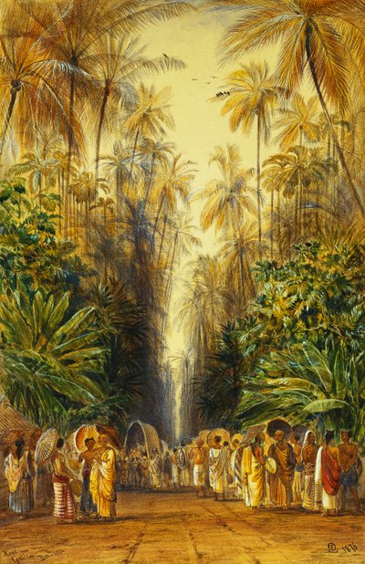 Figurer på en väg nära Galle, Ceylon, av Edward Lear