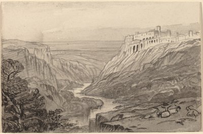 Getter vilar ovanför en flodravin (Narni, Italien) av Edward Lear