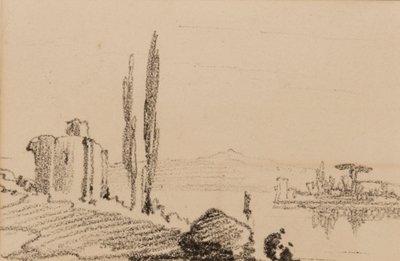 Italiensk capriccio, ca 1837 (svart krita på papper) av Edward Lear