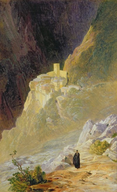 Mount Athos, St. Pauls kloster, 1858 av Edward Lear