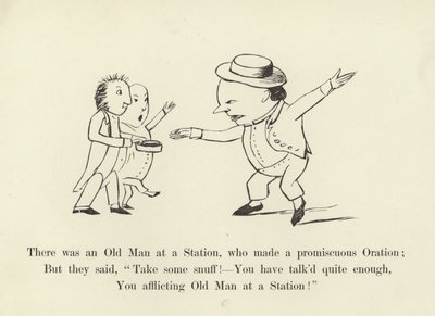 Det var en gammal man på en station, som gjorde en promiskuös tal av Edward Lear