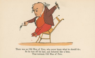 Det fanns en gammal man från Peru, som aldrig visste vad han skulle göra, från "A Book of Nonsense", utgiven av Frederick Warne and Co., London, ca 1875 av Edward Lear