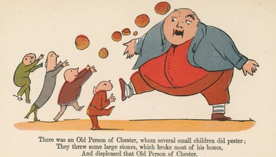 Det fanns en gammal person från Chester, som flera små barn tjatade på, från "A Book of Nonsense", utgiven av Frederick Warne and Co., London, ca 1875 av Edward Lear