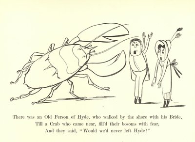 Det var en gammal person från Hyde, som gick vid stranden med sin brud av Edward Lear
