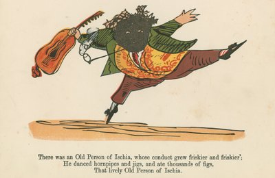 Det fanns en gammal person på Ischia, vars beteende blev allt friskare och friskare, ur "A Book of Nonsense", utgiven av Frederick Warne and Co. i London, ca 1875. av Edward Lear